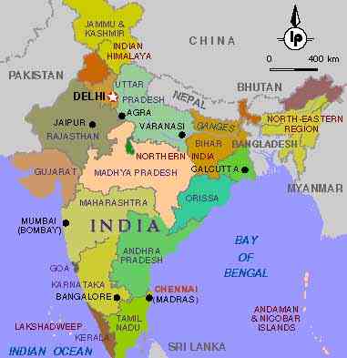 Karte von Indien ; copyright India Tourism